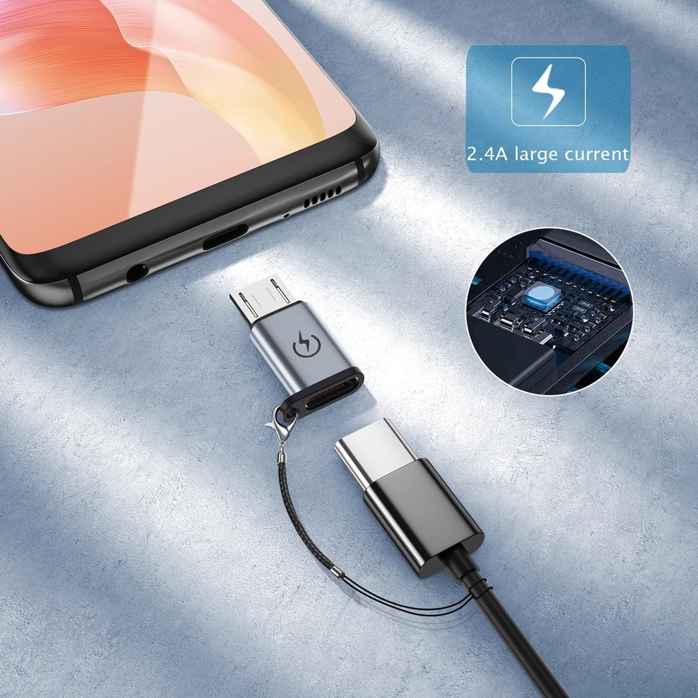 USB C to Micro Adapter (4 Pack), Type C Female Male Grey