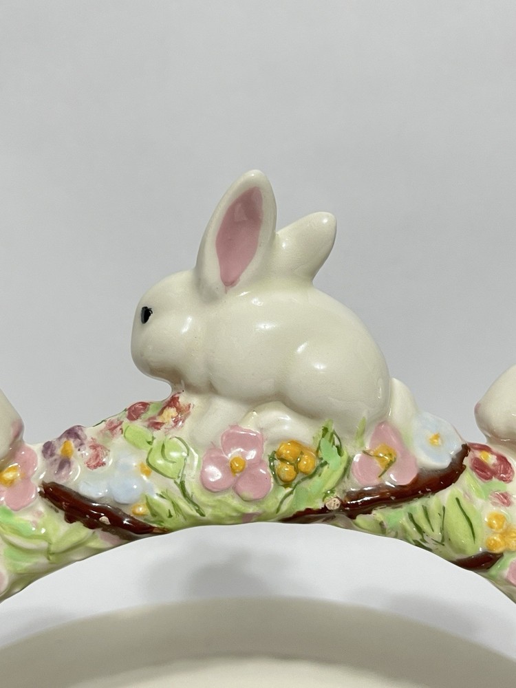Vintage Ceramic Easter Bunny Arch Candy or Cookie Plate Dish