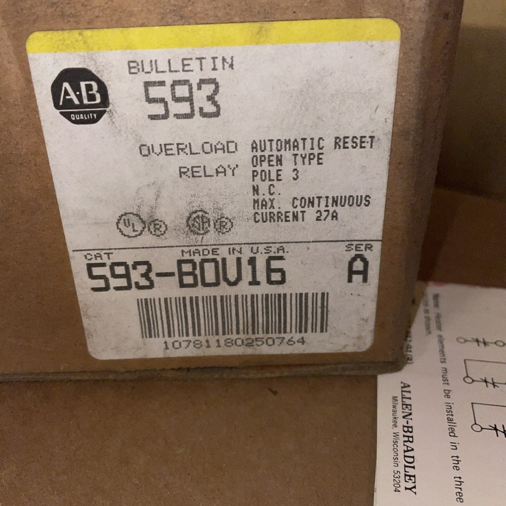 Allen Bradley 593-BOV16 Ser A Overload Relay Open Type 3 Pole
