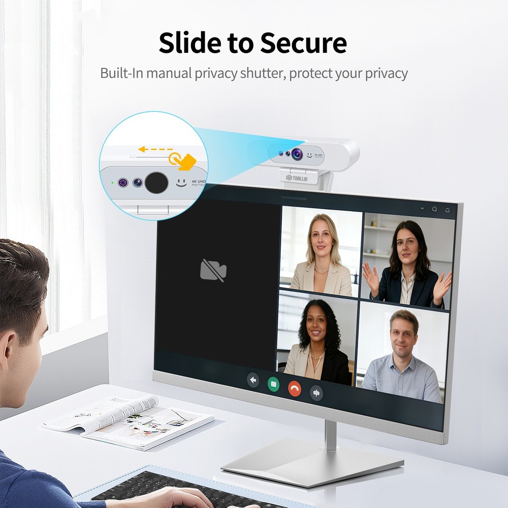 TOALLIN 4K UHD Webcam Windows Hello,Autofocus Web Camera w/ Privacy Shutter NEW