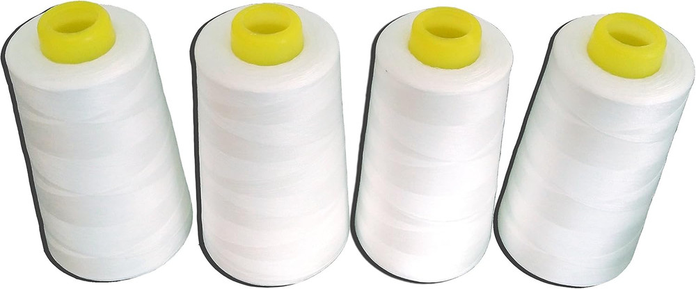 4 Pack of 6000 Yard White 100% Spun Polyester Serger Sewing Threads Spool( Uphol