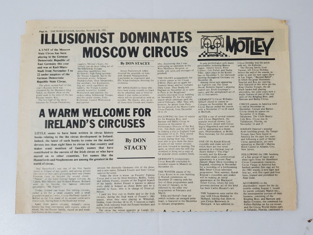 Circus Puppets Ventriloquists Newspaper Articles & Related Material