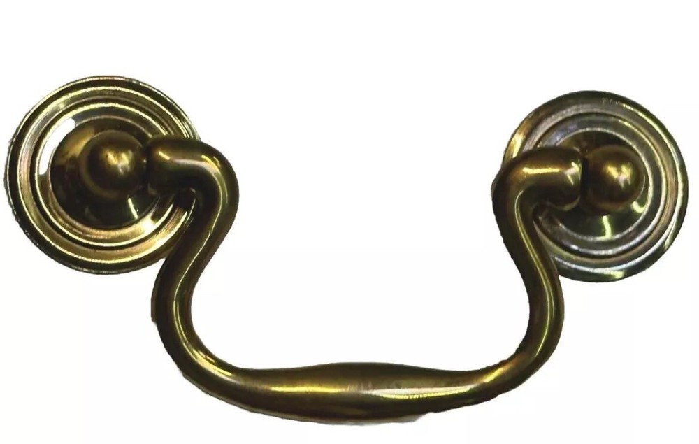 (2) Antique Solid Brass Drawer Bail Pulls Early American Style