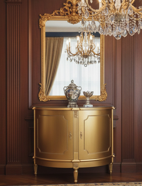 Modern Glass Top Console Table: Walnut Sideboard Buffet and Entryway Server Cred