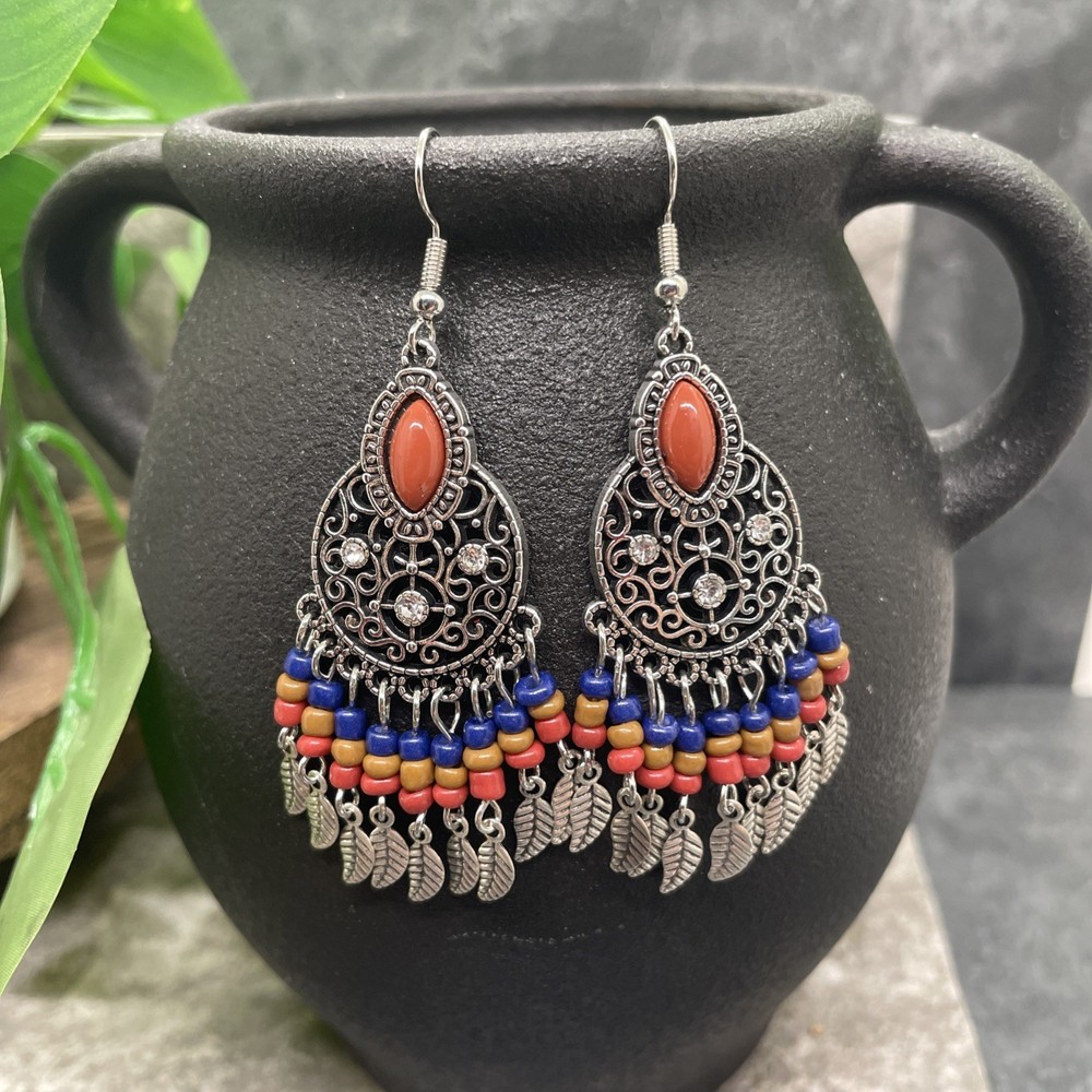 2.75” Silver-tone Boho Retro Earring Set Drop Dangle New Free Ship B6347
