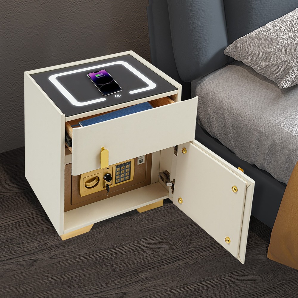 Phone Charging Bedside Cabinet Bluetooth Speaker Smart Bedside Table with Safe