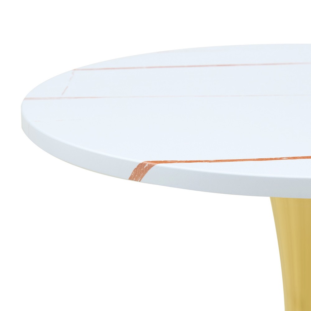 Round Dining Table, 23.6" Circle Tulip Table with Thickened Tabletop & Metal P