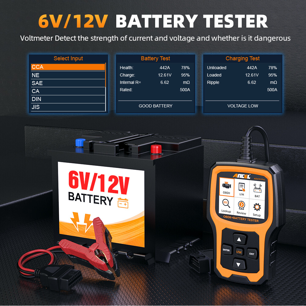 ANCEL AD410 Pro OBD2 Scanner Code Reader Diagnostic Battery Tester 100-2000 CCA