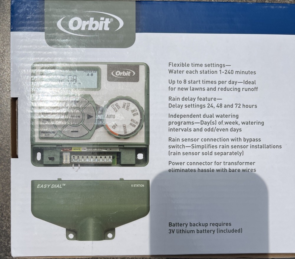 Orbit Easy Dial 6 Station Sprinkler Timer 57596 w/Easy-Set Logic Programming