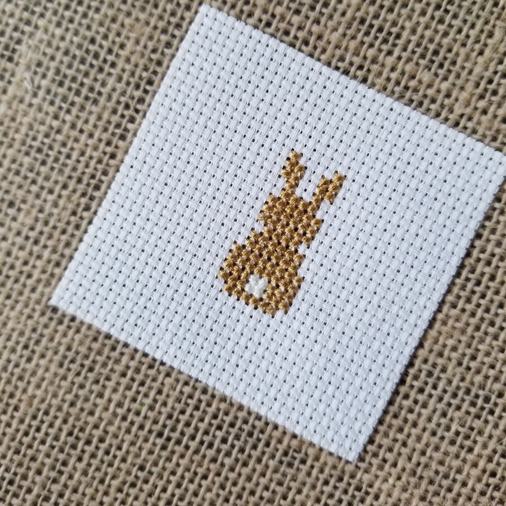 Finished Completed Cross Stitch Mini Bunny Rabbit Piece for DIY Crafts