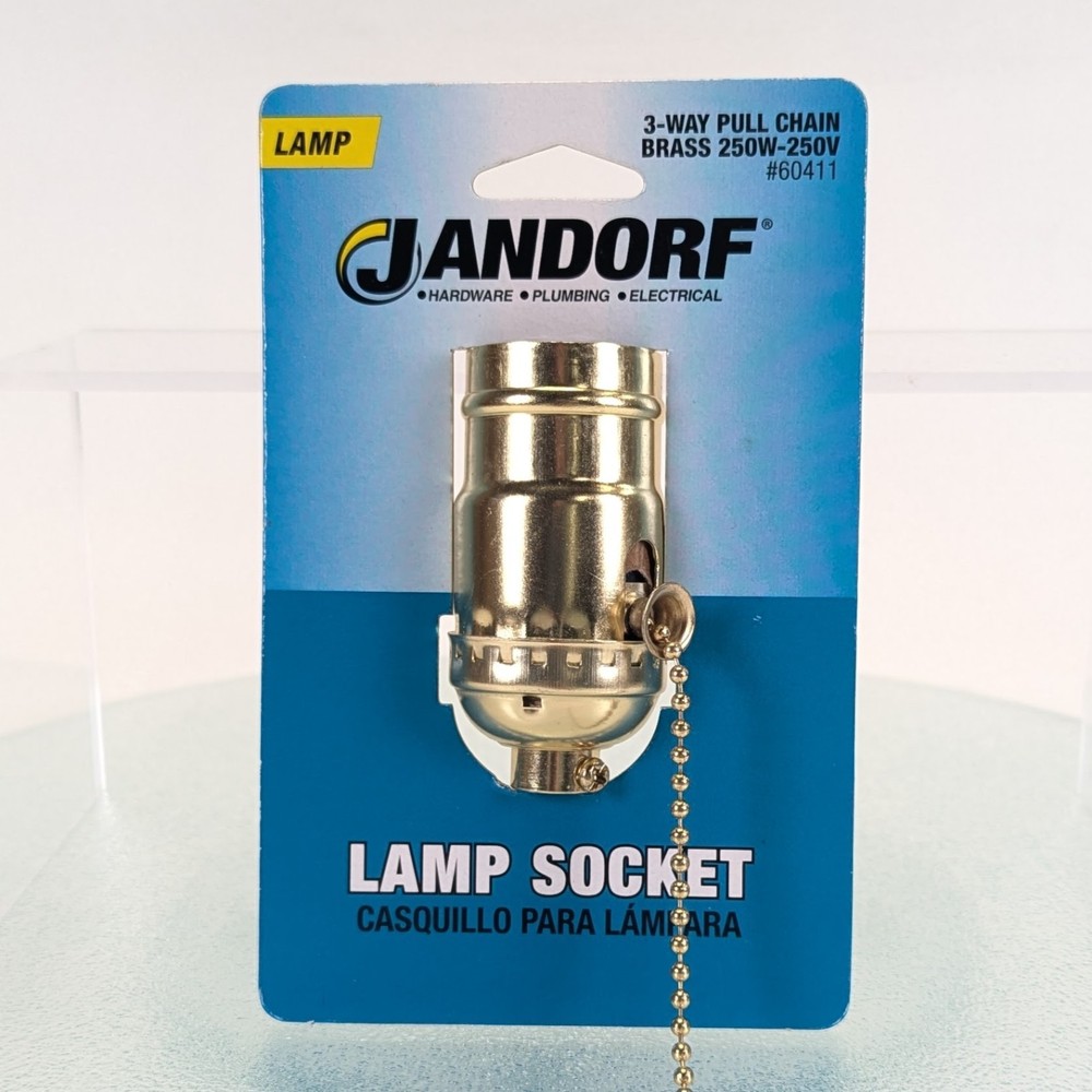 Jandorf 60411 250V 250W Medium E26 Base Brass 3-Way Pull Chain Lamp Socket NEW