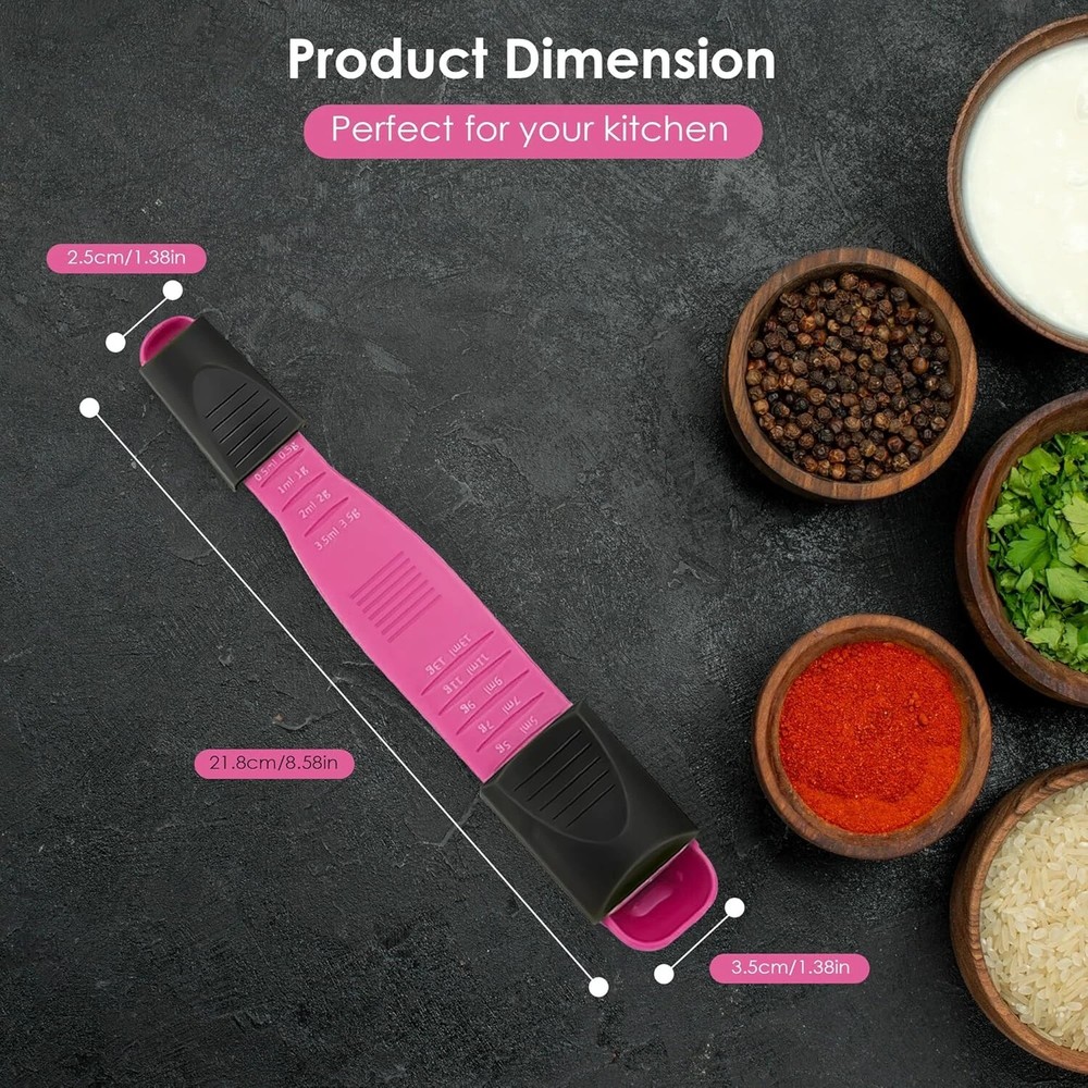 GOCHA Double-Ended Adjustable Measuring Spoon - 9-In-1 Kitchen Tool Pink Black