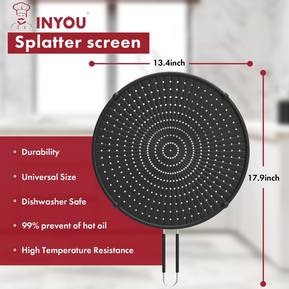 Silicone Splatter Screen for Frying Pan Suitable for 13” Pans, Multi-Use Grea...
