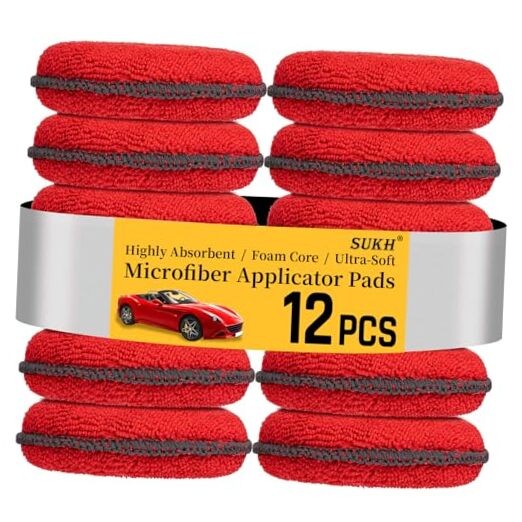 12 Pack Microfiber Foam Car Wax Applicator Pad - Foam Applicator Pads Red