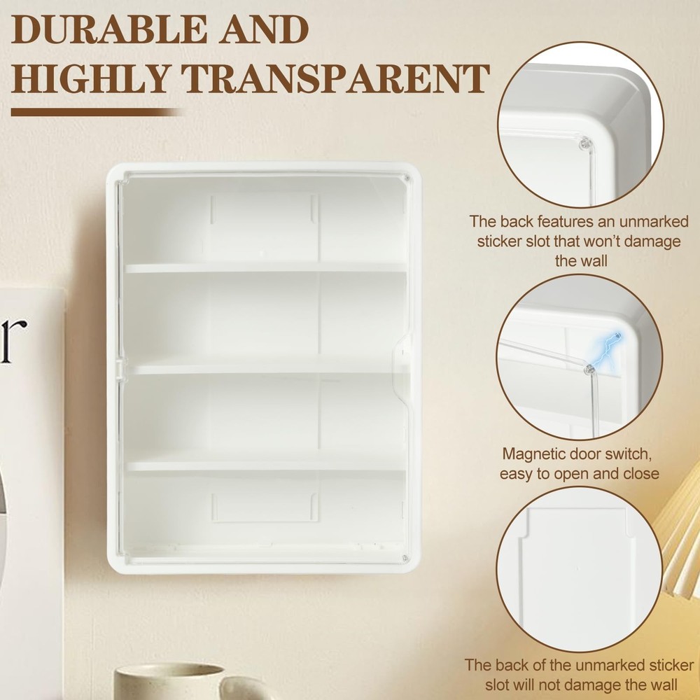 4-Tiers Clear Display Case for Figures, Wall-Mounted Display Box with Adjusta...