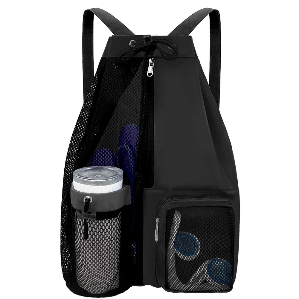 Beach Backpack with Wet Pocket Drawstring Mesh Beach Bag Waterproof Swimming ...