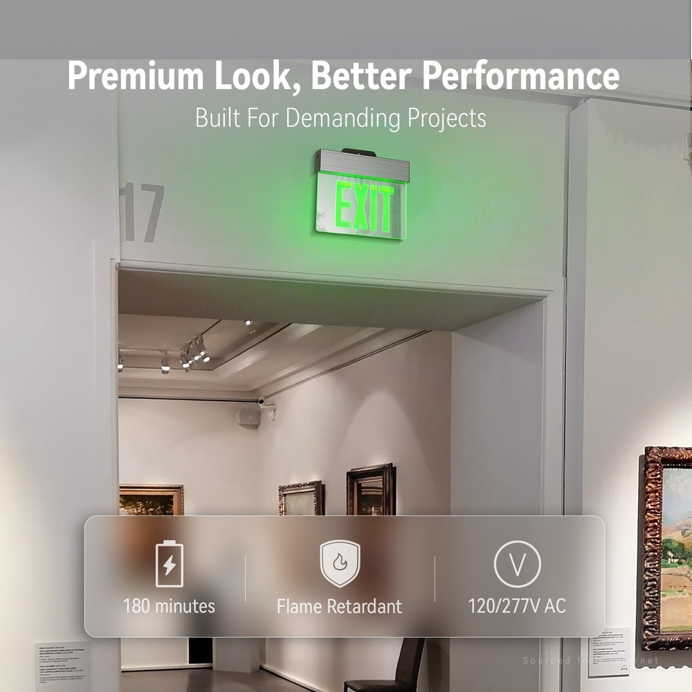 2 Pack LED Exit Sign, Aluminum Housing Acrylic Panel Emergency Light, Green