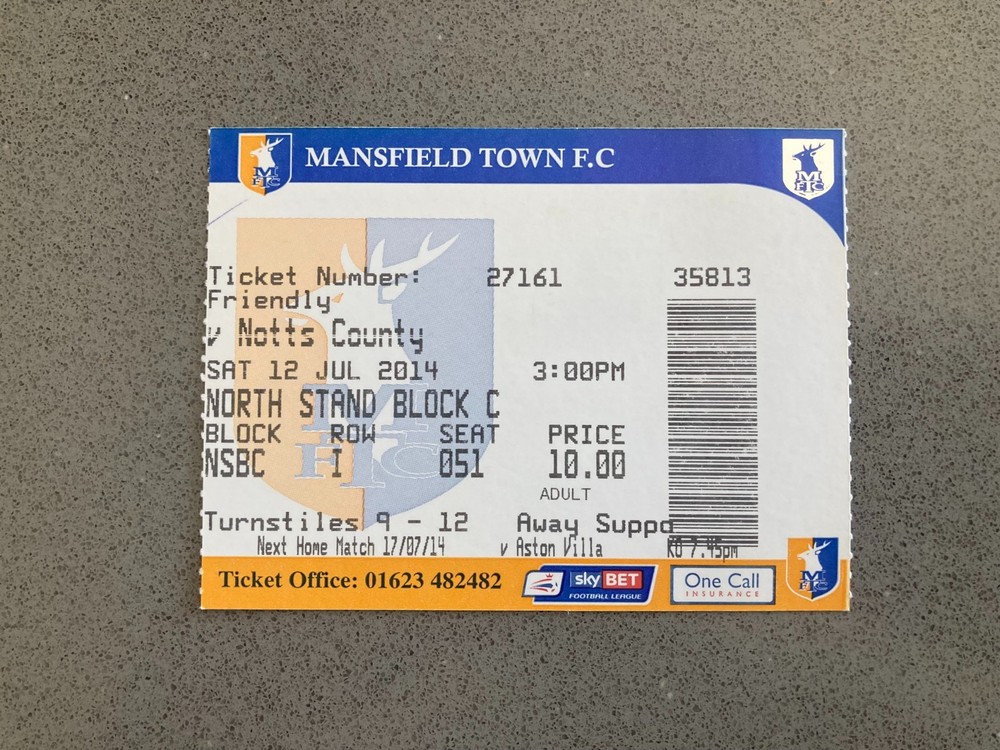 Mansfield Town v Notts County 2014-15 Match Ticket