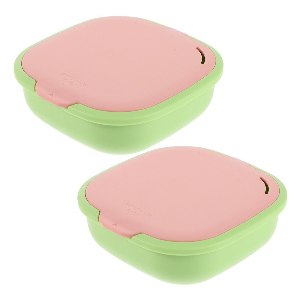 2 Pcs Cute Slim Retainer Aligner Case with Mirror Strainer