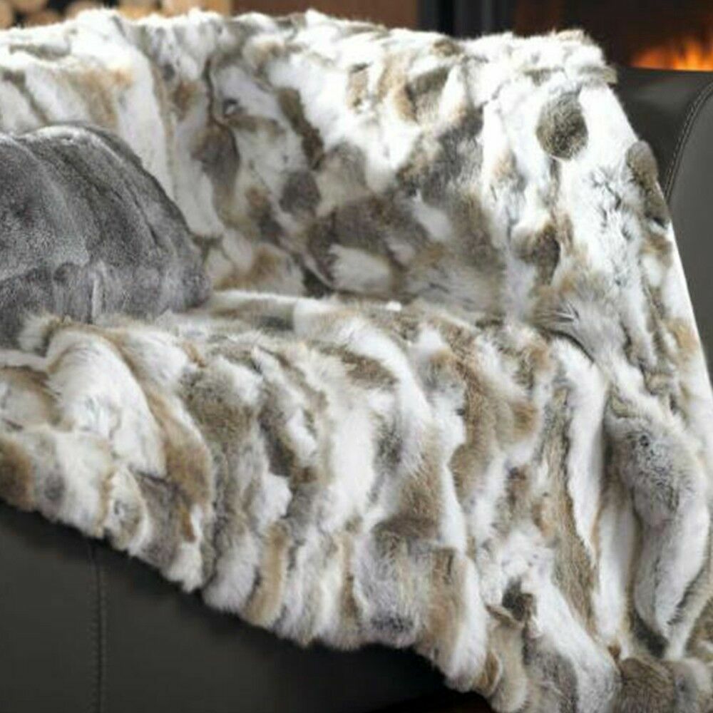 Luxury Soft Real Rabbit Fur Throw Warm Large Sofa Bedspread Blanket 55x63''