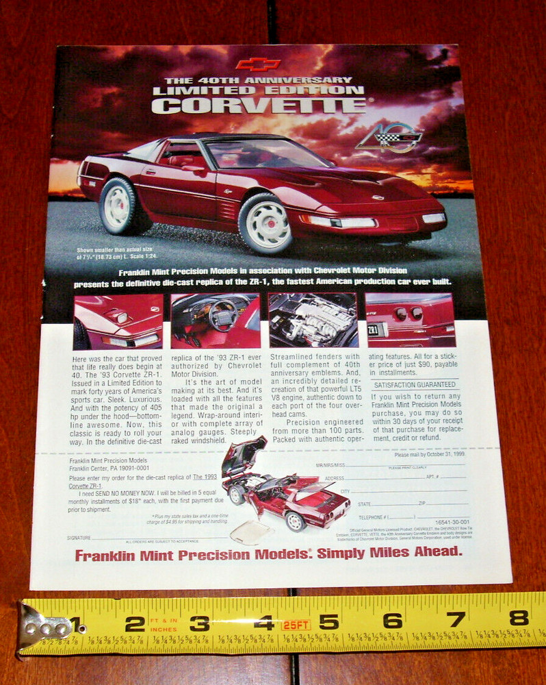 FRANKLIN MINT 1993 CORVETTE 40th ANNIVERSARY ORIGINAL AD