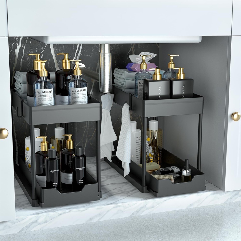 Under Sink Organizer 2 Piece Set, Bathroom Cabinet Organizer