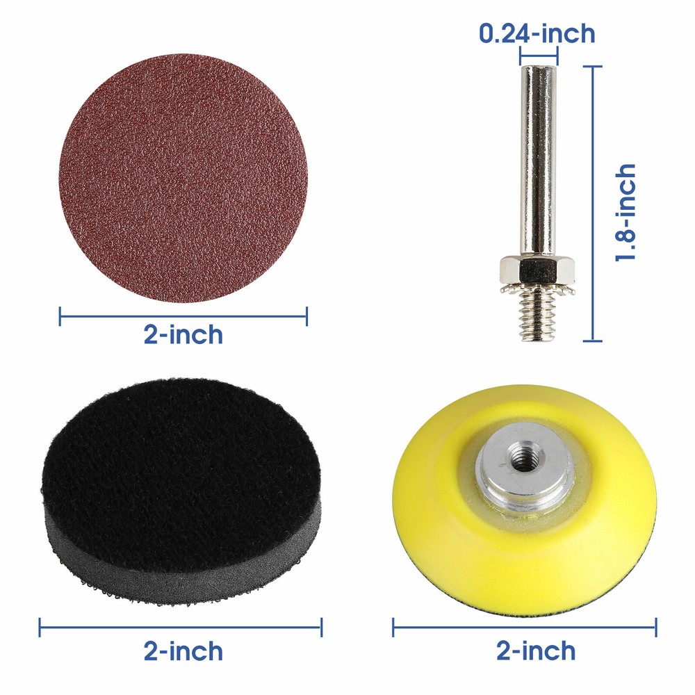 100PCS 2" Sanding Disc Sand Paper Hook Loop Sander+Backer Pad+M6 Drill Adapter