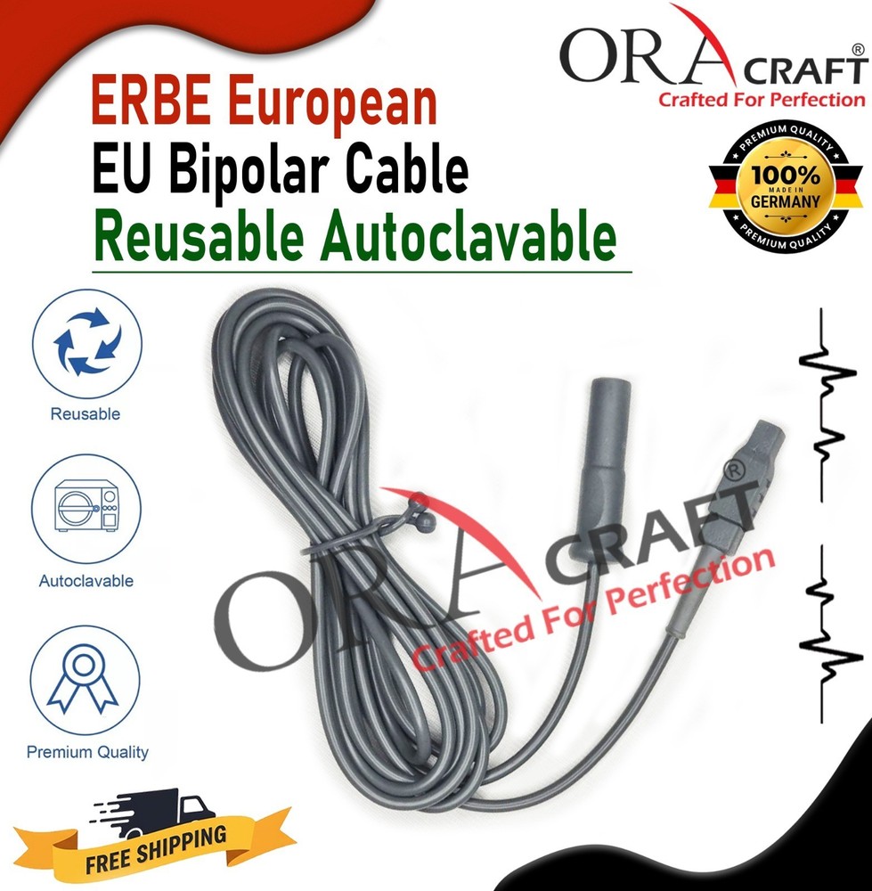 ERBE European EU Bipolar Cable Reusable, 3M Length Reusable