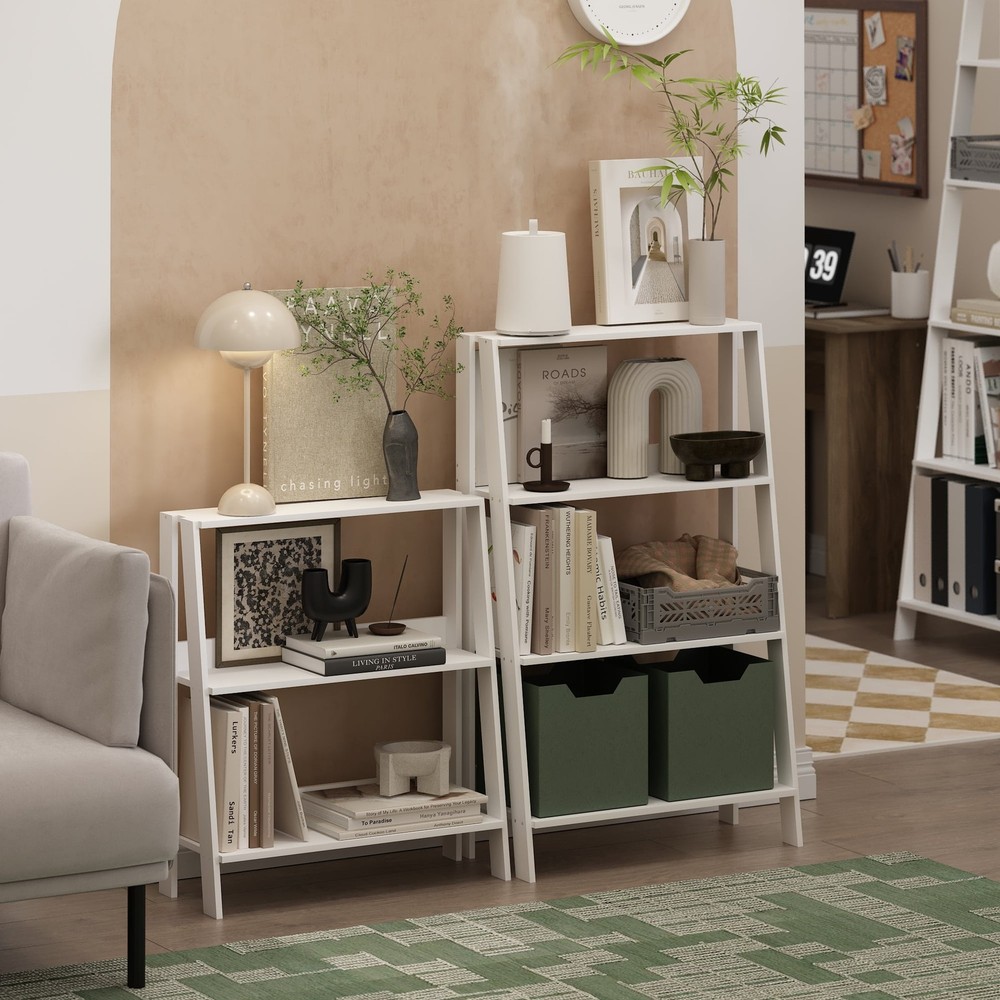 Ladder Bookcase Display Shelf in 4-Tier in White