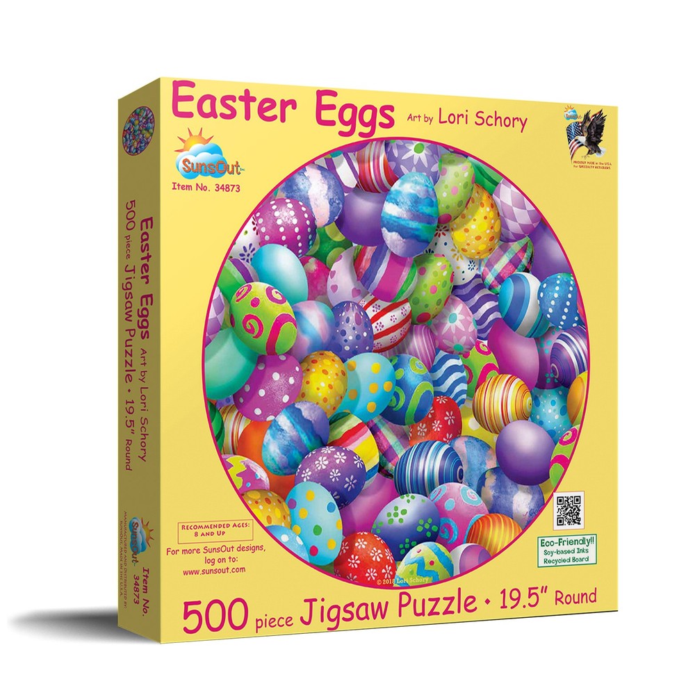 SunsOut Easter Eggs 500 pc Round Easter Jigsaw Puzzle