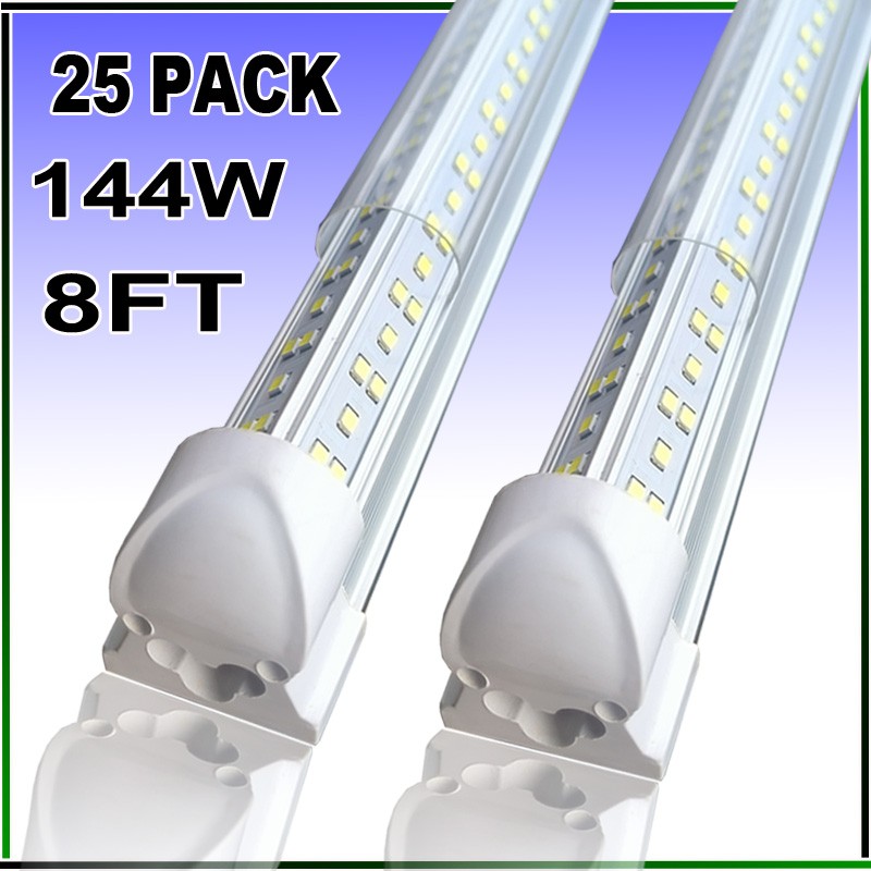 25 Pc 8 Foot LED Shop Lights 144w Fixture 8ft T8 8' LED Tube Light Bulbs 6500K