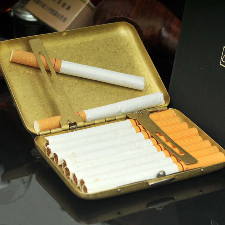 Vintage Solid Brass Copper Cigarette Case Holder Box Collectable Xmas Men Gift