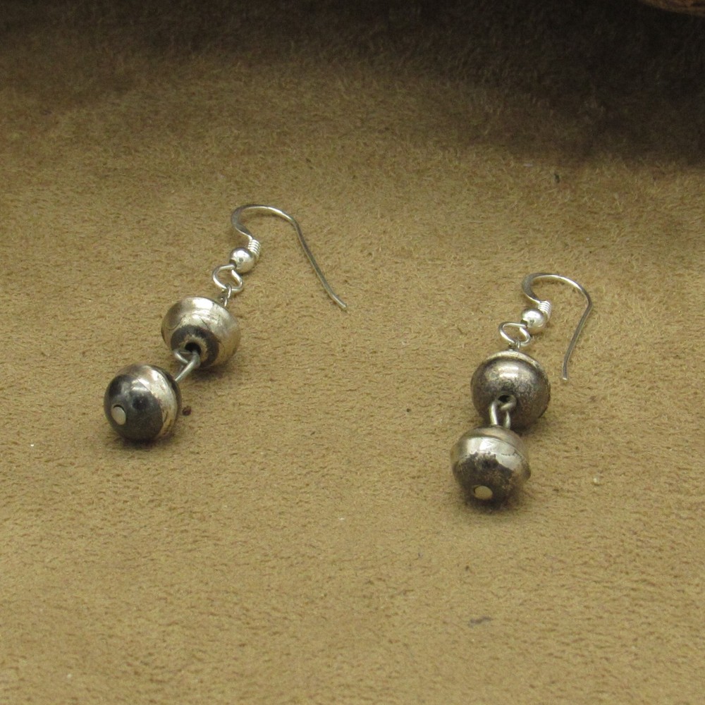 Vintage Handmade Sterling Silver Bead Dangle Earrings