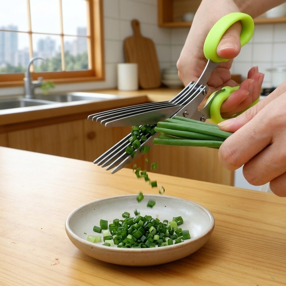 Stainless Steel 5-Layer Herb Scissors, Multi-Blade Kitchen Scissors