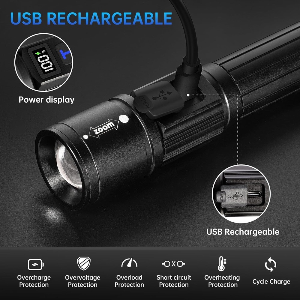 Super Bright Rechargeable LED Flashlight 2-Pack with 700 Lumens & 5 Modes