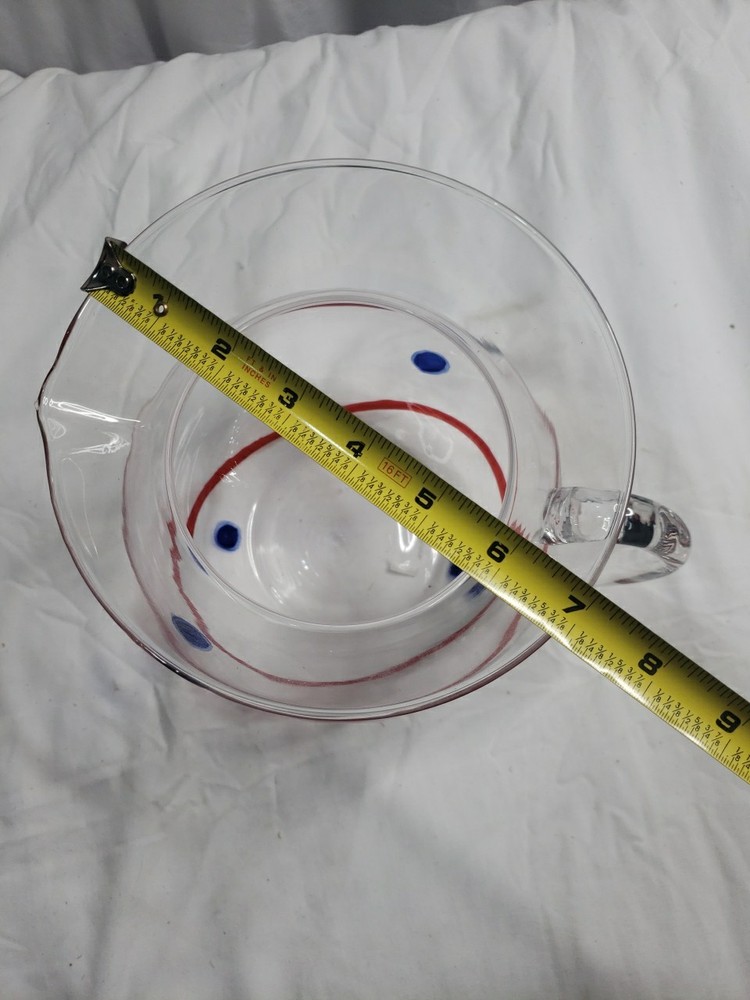 Handblown Art Glass Pitcher Red/Cobalt