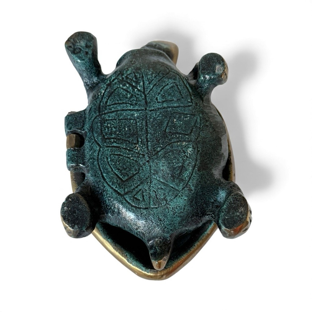 Antique Matchstick Holder Turtle Shell Verdigris Heavy Bronze