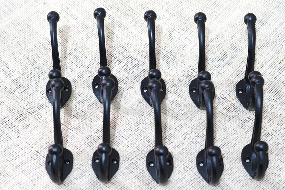 10 Cast Iron Black School Style Coat Hooks Hat Hook Rack Hall Tree Acorn Hook