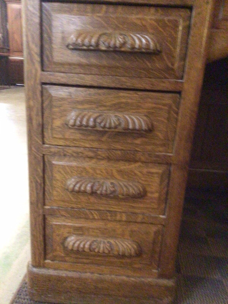 Antique Oak Roll top S Curve Desk Raised Panel Sides