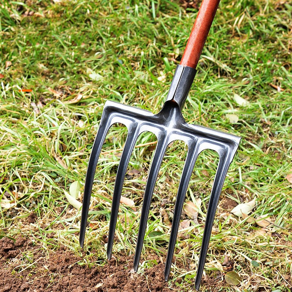 Digging Fork, Garden Digging Spading Fork, High Carbon Steel (5 Tine)