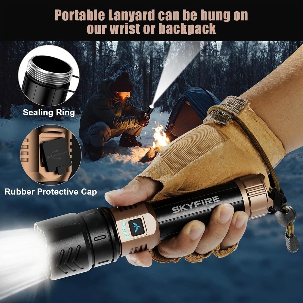 Waterproof Tactical LED Flashlight - 2000lm Brightness & Emergency Fire Starter