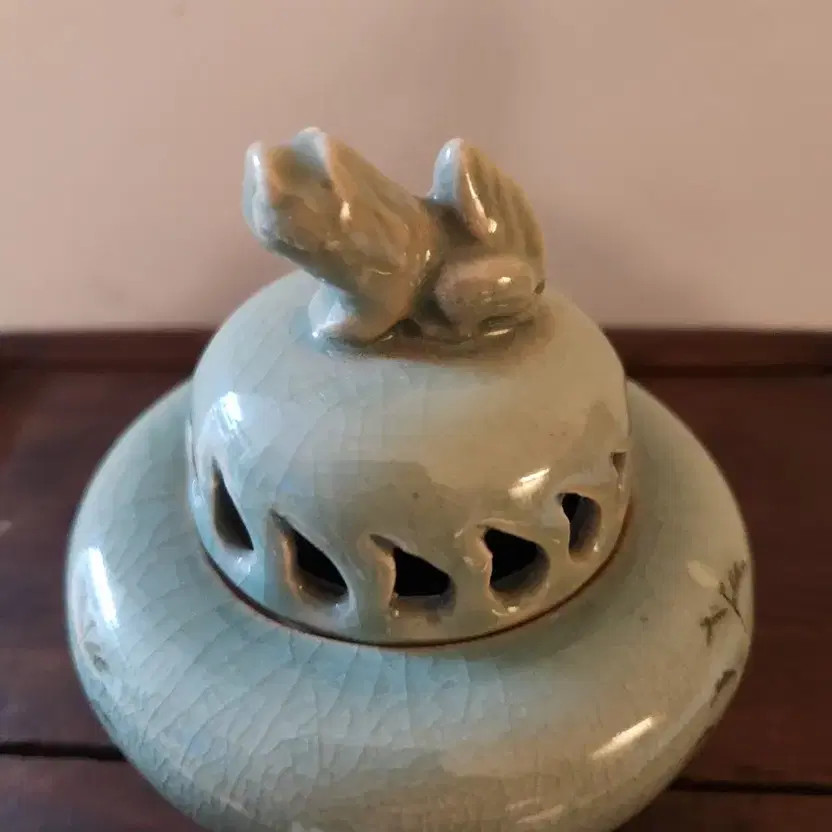 Artist Celadon Incense Burner Lotus Pattern, 11.2cm