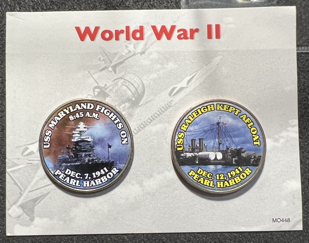 WWII PEARL HARBOR - 2 DIFFERENT COLORIZED KENNEDY HALF DOLLARS MO448