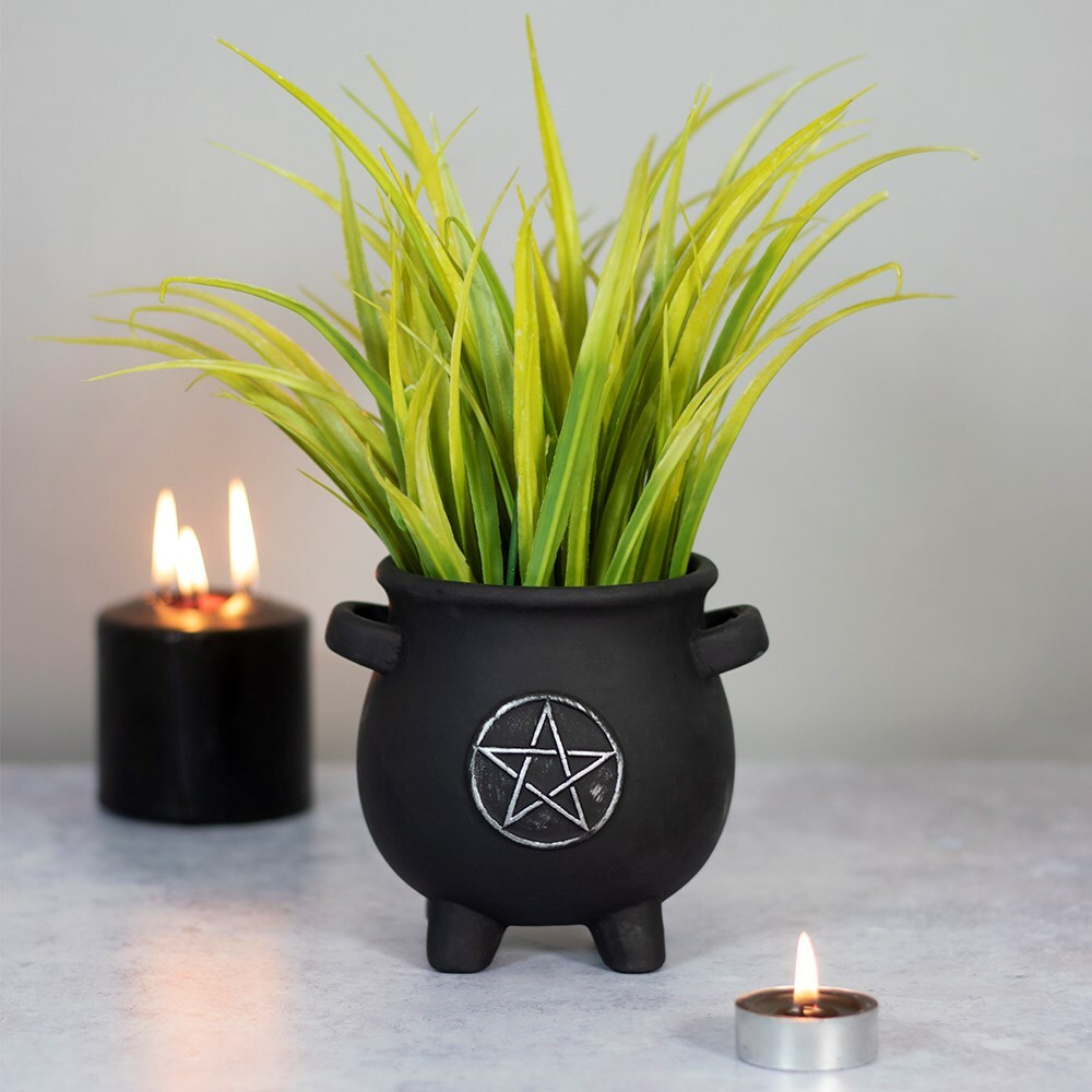 Pentagram Cauldron terracotta Plant Pot / Planter Witch / Wicca /Pagan/Goth/emo