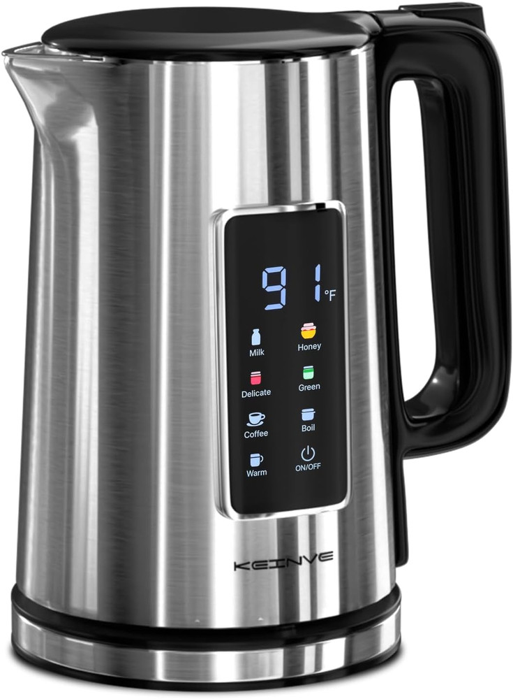 1.7L Electric Kettle, Touch Screen Water Boiler, Auto Shut Off, Double Wall, 6 P
