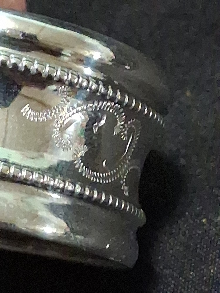 Antique 800 Silver Napkin Ring No Mono Beaded Etched Design Nice