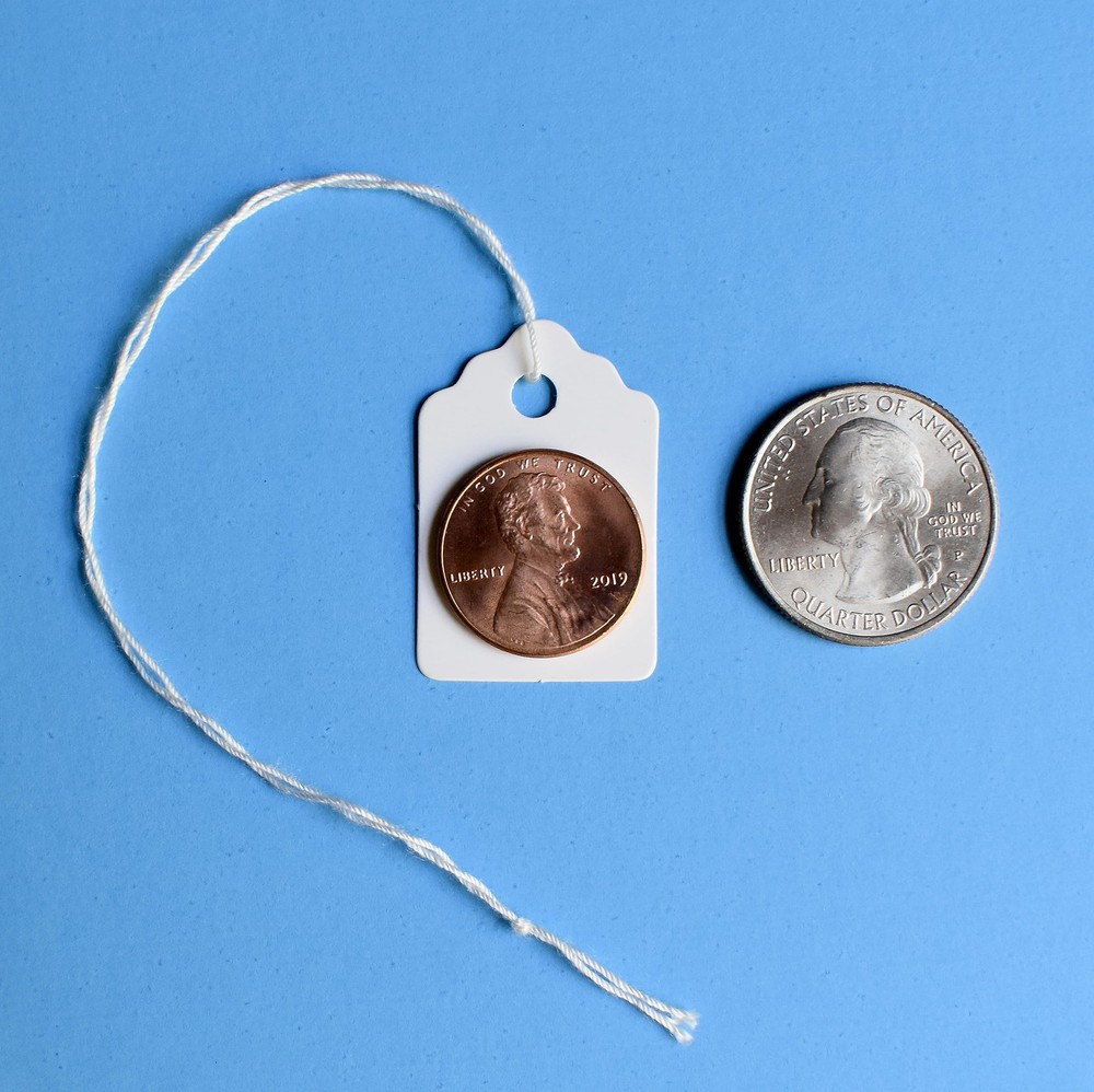 Merchandise Tags with String Attached - 1 1/4” x 7/8”, 1000 Strung #3, White