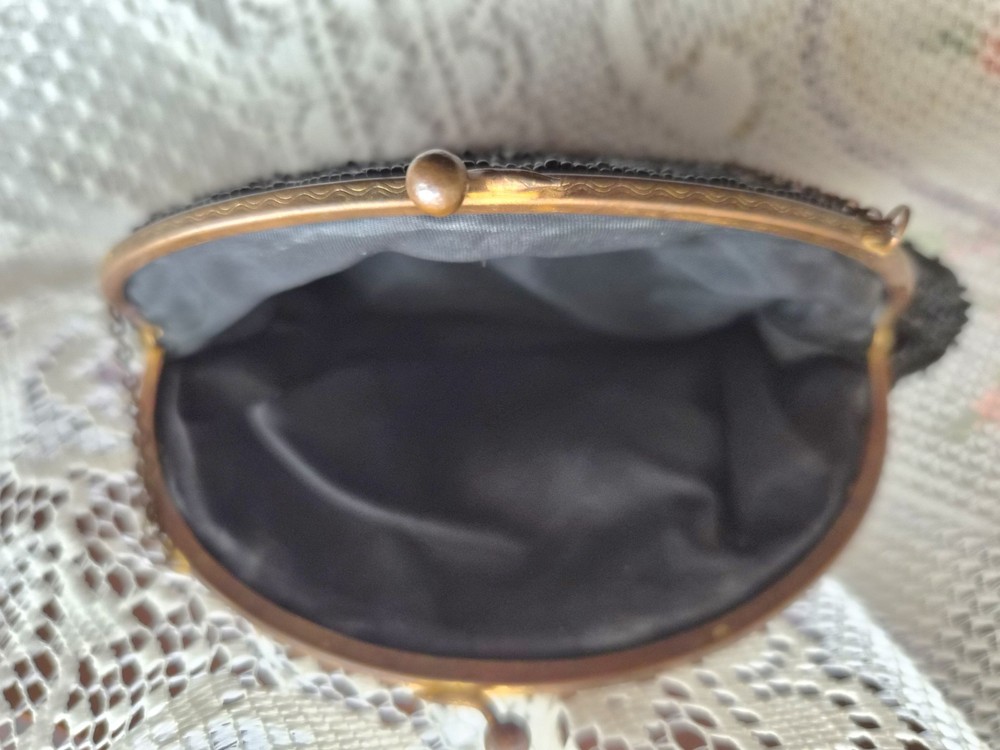 Vtg. Jet Black Beaded Evening Bag W/chain Strap.
