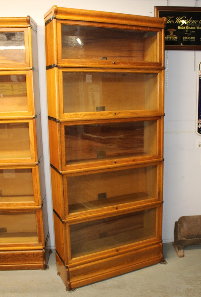 Antique Wall Unit (3) Oak Globe Wernicke Bookcases – Each Five Sections Height