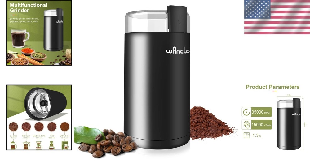 Effortless One-Touch Electric Coffee Grinder & Spice Grinder - Compact Black